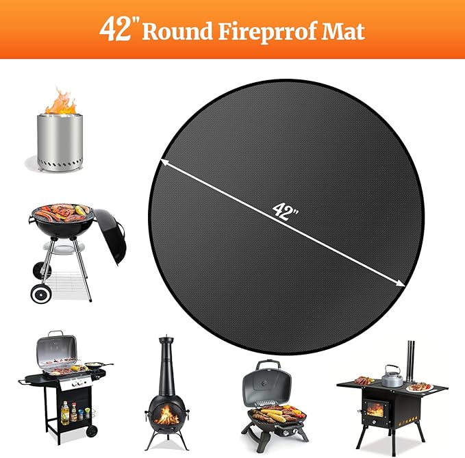42" Round Fire Pit Mat for Solo Stove Bonfire/Under Grill Mat for Outdoor Grill Fireproof Waterproof Oil-Proof, 4 Layers Fireproof Mat Fireplace Mat Grill Pads Solo Stove Mat Deck Patio Grass Smoker