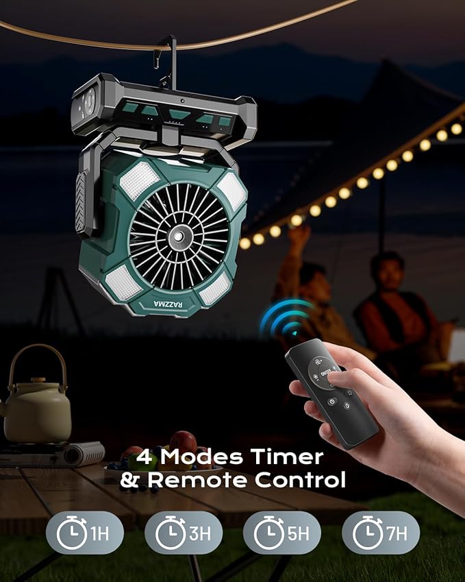 24000mAh Battery Operated Portable Misting Fan with 8M Remote Control, 4 Wind Speeds, 300ml Water Capacity, 3 Lighting Modes, Ideal for Camping, Outdoor & Industrial Use-Cyan01