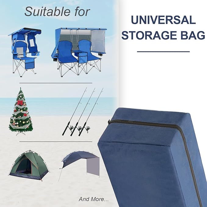 ptlsy Camping Chair Bag 2pack, 39 Inch Extra Large Zippered Cot Bag, Foldable Carrying Case with Handle Strap, Large Mouth fits Most Cots & Chairs for Travel Outdoor (Navy)