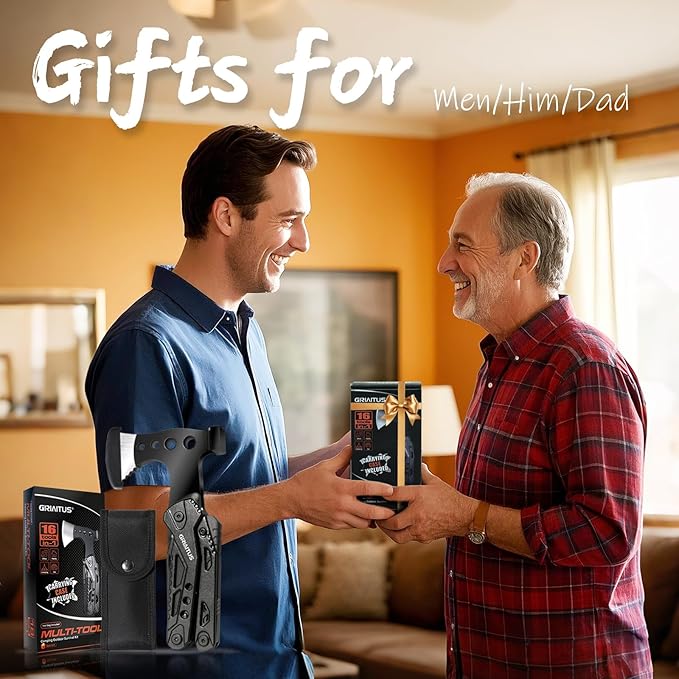 Camping Multitool Accessories Gifts for Men Dad 16 in 1 Upgraded Multi Tool Survival Gear with Axe Hammer Pliers Saw Screwdrivers Bottle Opener Whistle & Portable Sheath For Hiking,Fishing