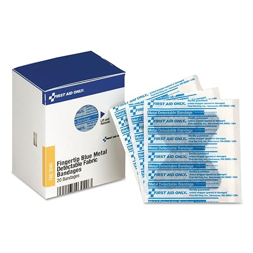 First Aid Only FAE-3040 SmartCompliance Refill Blue Metal Detectable Fingertip Bandages, First Aid Kit Refill Supplies for Business, Food Service, Restaurants, Worksites, and Home, 20 Count