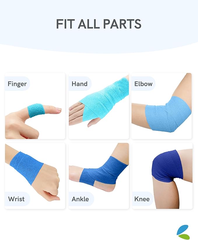 FriCARE Self Adhesive Bandage Wrap, Medical Tape in First Aid Kit, Cohesive Bandages for Wounds Sport Vet, FSA/HSA Eligible, 2 Inches X 5 Yards 6 Rolls, Ocean