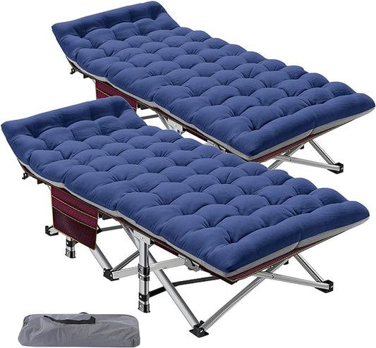 ABORON 2 Pack Folding Camping Cot W/Mat for Adults, Heavy Duty Outdoor Bed with Carry Bag,1200 D Layer Oxford Travel Camp Cots