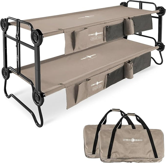 Disc-O-Bed Large Outdoor Convertible 2 Person Bench and Double Camping Cot Portable Bed Bunk System for Adults