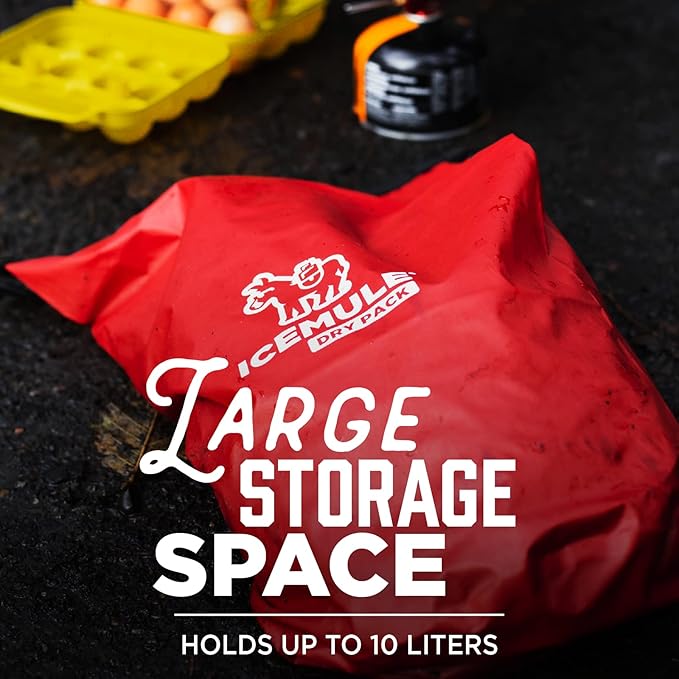 IceMule Pro Dry Pack – Water Resistant Nylon Food Storage Pouch Dry Bag, Perfect for Keeping Lunch Dry While Hiking, Camping, and Beach Going, 10 Liter, Red