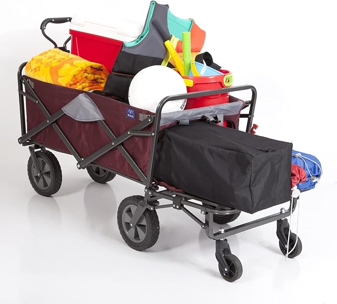 MacSports Collapsible Folding Outdoor Utility Tailgate Wagon with Cargo Trailer, Wine Red