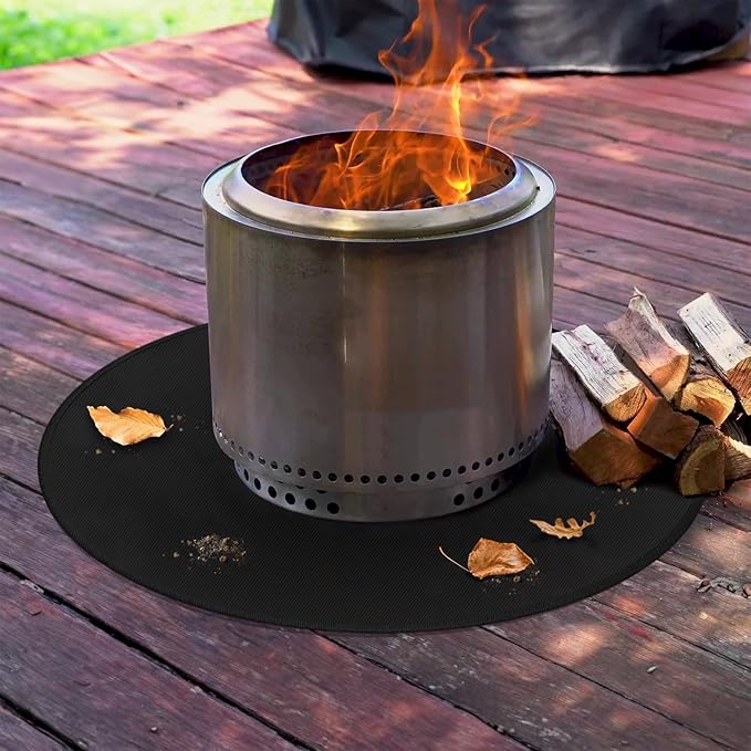 38" Round Fire Pit Mat for Solo Stove Bonfire/Under Grill Mat for Outdoor Grill Fireproof Waterproof Oil-Proof, 4 Layers Fireproof Mat Fireplace Mat BBQ Mat Solo Stove Mat for Deck Patio Grass Smoker