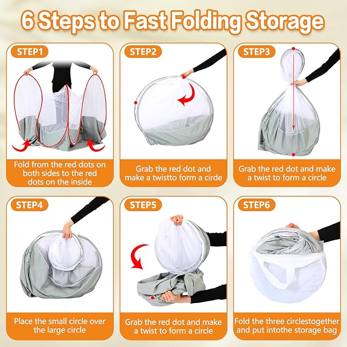 Pop Up Mosquito Net for Bed - Portable Mosquito Tent with Dense Mesh - Bed Tent with Easy Fold Durable Mesh for Camping, Travel, Bunk Beds and Home Protection (White Gery)