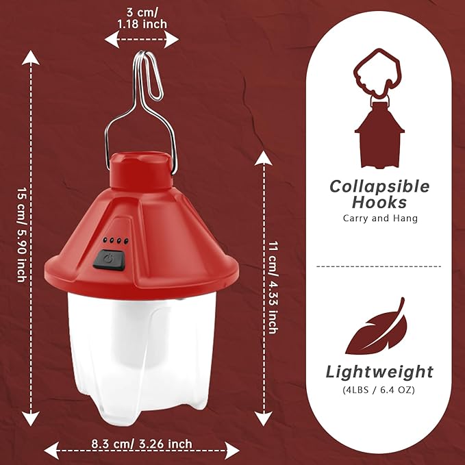 LED Camping Lantern Flashlight Rechargeable, Waterproof Survival Camping Lantern, Portable Tent Light with 5 Light Modes for Hurricane, Hiking, Power Outages (Red)