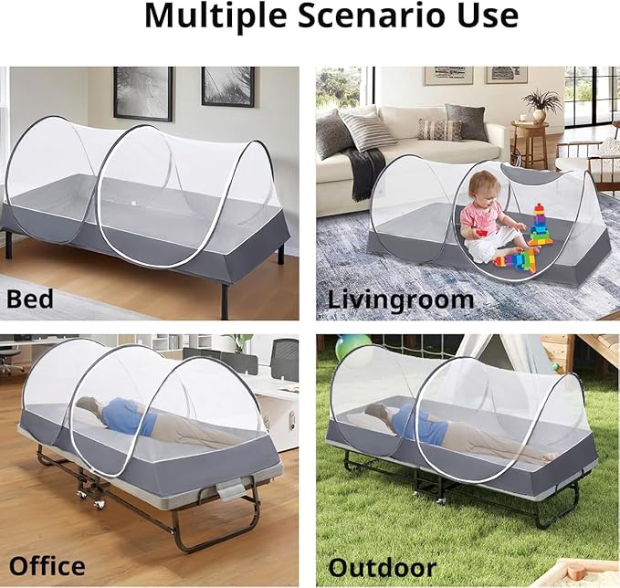 Mengersi Portable Mosquito Net Foldable Pop Up Tent for Twin Size Bed,Bed Canopy Mosquito Tent for Bed Camping Travel Patio,Free Installation
