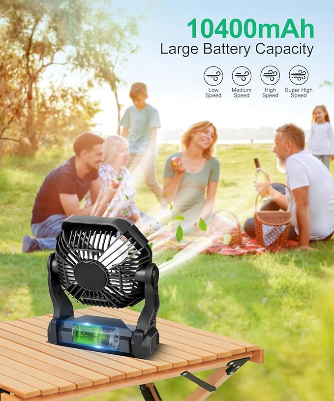 CONBOLA 25400mAh,Camping Fan, Portable Fans Rechargeable 9-Inch Battery Powered LED Lantern, USB C Battery Beach Fan.