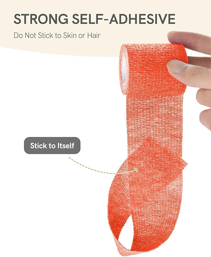 FriCARE Self Adhesive Bandage Wrap, Medical Tape in First Aid Kit, Cohesive Bandages for Wounds Sport Vet, FSA/HSA Eligible, 2 Inches X 5 Yards 6 Rolls, Fluorescent Orange