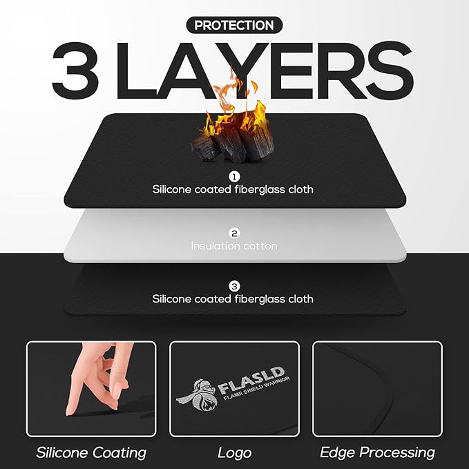 FLASLD 30 x 40 inch Fireplace Mat- Double Layer Fiberglass Fireproof Mat Fire Resistant Mat Fire Retardant Hearth Pad for Wood Stove Fireplace, Protect Floor from Sparks Embers Indoor & Outdoor
