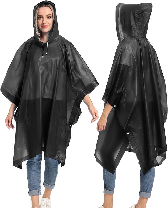 Reusable Rain Ponchos with Drawstring Hood for Adults, Waterproof Thicken Rain Coat, 2 Packs