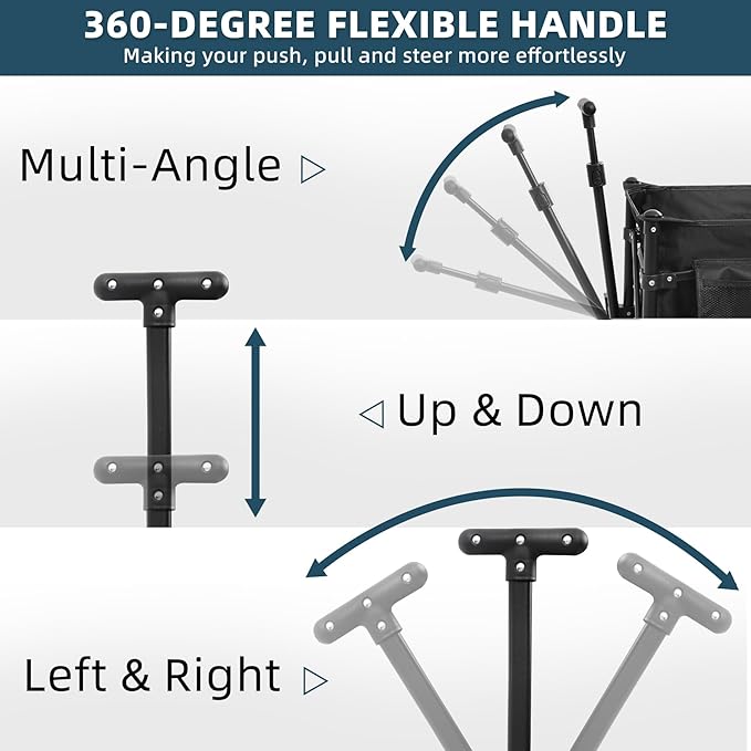 Favoyard Collapsible Wagon Carts Foldable 150L & 360LBS Portable Folding Wagons with All-Terrain Wheels & Brakes Heavy Duty Outdoor Utility Cart for Beach Grocery Camping Shopping Sports Garden, Black