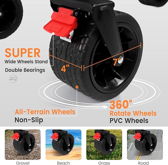 2 in 1 Collapsible Wagon with 300lbs Weight Capacity,150L Heavy Duty Utility Cart with Removable Canopy,with Big All-Terrain Beach Wheels & Drink Holders,Black