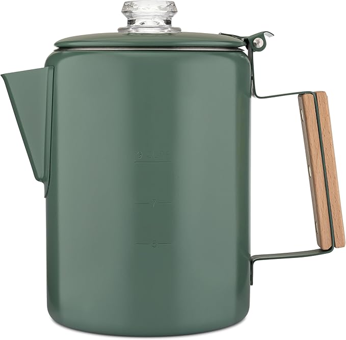 COLETTI Bozeman Camping Coffee Pot — Camping Coffee Makers, Coffee Percolator – America's Sleekest Percolator – NO Aluminum or Plastic (Camp Green)