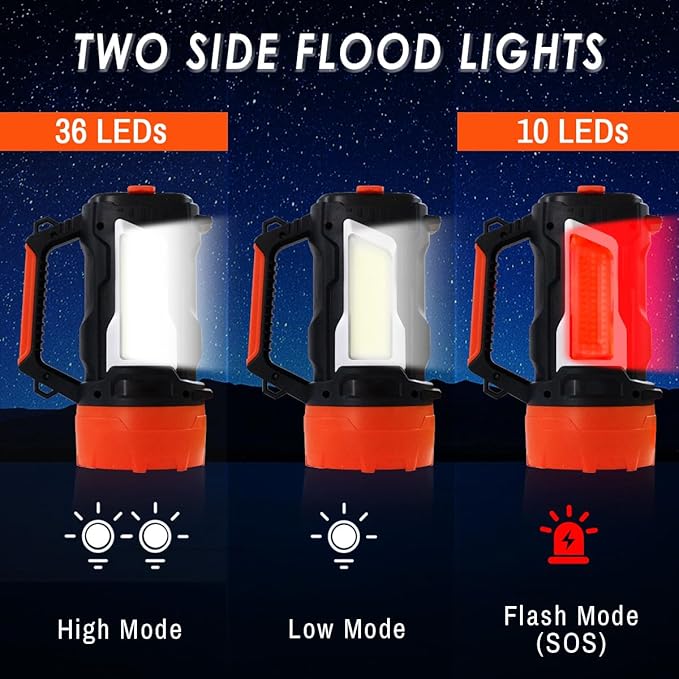 Rechargeable LED Lantern, Multi Function Camping Lantern, Hand Crank Flashlight, 6 Light Modes, IP64 Waterproof, Handheld Spotlight Flashlight Searchlight for Power Outage Hiking Emergency Hurricane