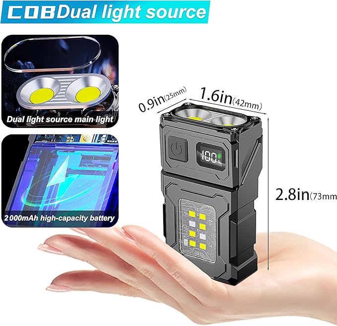 2PCS Mini LED EDC Tactical Flashlight - Multifunctional Outdoor Flashlight for Night Working, Running, Camping, Fishing, Hiking, USB C Charging Warning Flash Light Mobile Phone Emergency Power Bank