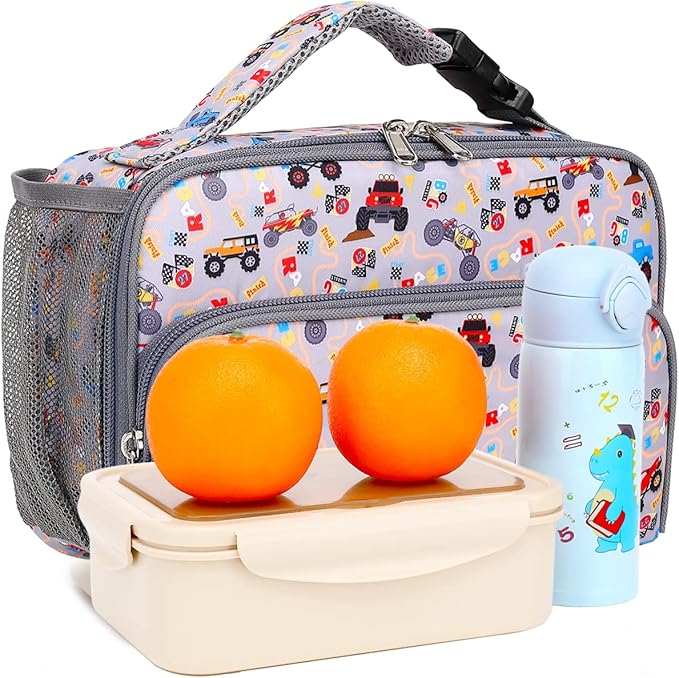 FlowFly Kids Lunch box with buckle Insulated Cooler Back to School Thermal Meal Tote Kit for Girls, Boys, Truck