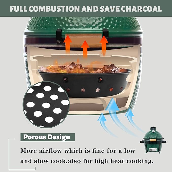 KAMaster Charcoal Basket Carbon Steel Fire Bowl for MiniMax,Small&Medium Bigg Green Eggs,Heavy Duty Enamel Coated Charcoal Ash Basket with Handles,Fire Box Bowls Ash Basket also for JR Kamado Grill