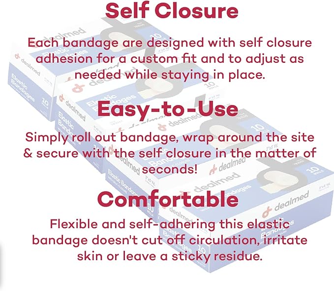 Dealmed 2" Elastic Bandage Wrap with Self-Closure – 10 Elastic Bandages, 5 Yards Stretched Compression Bandage Wrap, Wound Care Product for First Aid Kit and Medical Facilities