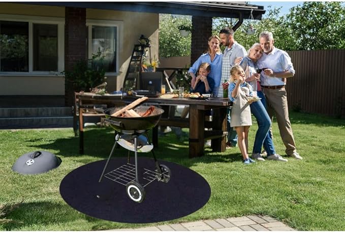 Round Under Grill mat (60") for Outdoor Grill, BBQ, Smokers, kamados, Solo Stove, fireplaces/fire Pit mat. Deck, Grass, Floor and Patio Protector, Heat Resistant, Fireproof, Oil Proof, Waterproof.