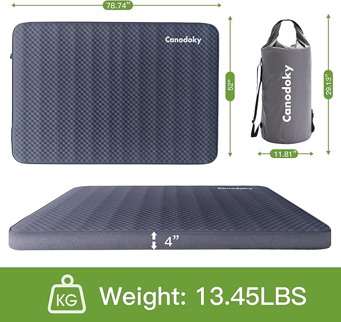 4" Ultra-Thick Self-Inflating Sleeping Pad with 3-in-1 Rechargeable Pump, Air Adjustable Foam Camping Mattress, 9.5R Heavy-Duty Double Sleeping Pad for Car, Truck, Van, Rooftop Tent – 4-Season Use