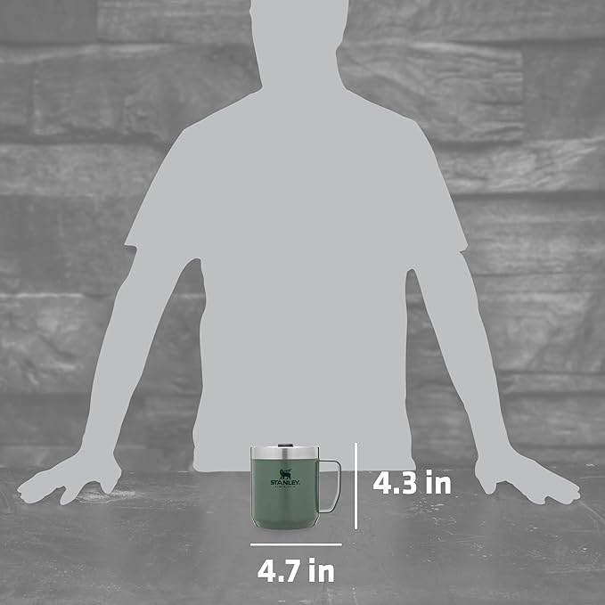 Stanley Stay-Hot Camp Mug 12 oz | Press Fit Drink Through Lid | Cup for Coffee, Tea and Drinks | Insulated Stainless Steel Coffee Mug | BPA-Free | Hammertone Green