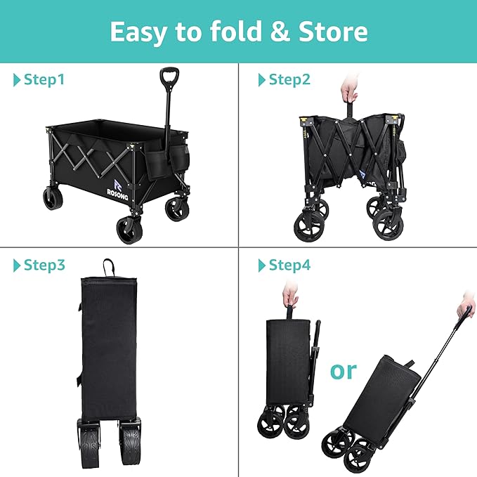 Folding Wagon Cart with Wheels Foldable - Collapsible Wagons Carts Heavy Duty, Fold Up Portable Utility Wagon for Grocery Beach Sports Fishing Camping Shopping, Carrito para Cargar Cosas Con Ruedas