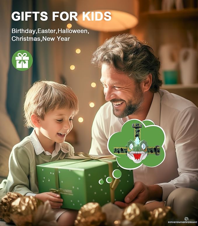 Kids Headlamp - LED Dinosaur Headlamp with Adjustable Headband for Boys and Girls, 3 Lighting Modes - Perfect for Camping, Hiking, and Reading - Ages 3-12+