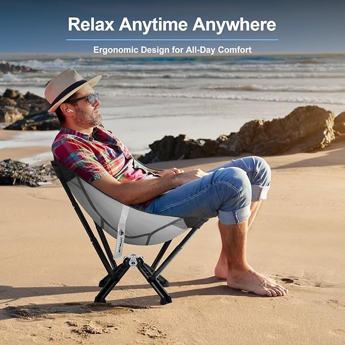 Camping Chairs for Adults, Supports 600 Lbs Lightweight Folding Camping Chair, Collapses to Size of Water Bottle Portable Camping Chair for Outdoor, Beach, Lawn, Travel, Picnics