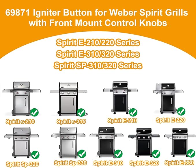 Safbbcue Igniter Ignition Push Button for Weber Spirit 300 200 E/S-210 E215 E220 E310 E320 E330 S315 Spirit Sp-310 320 330 335 Spirit Sx-315 Gas Grill Electronic Igniter Replacement Parts 69851 69871