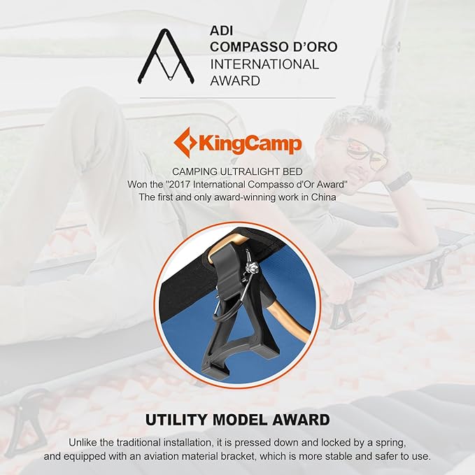 KingCamp Camping Cot, Folding Portable Heavy Duty Ultralight Cots for Adults Camping Tent Hiking Backpacking Mountaineering Travel Indoor Outdoor Indoor Base Camp with Pillow, Support 265 Lbs