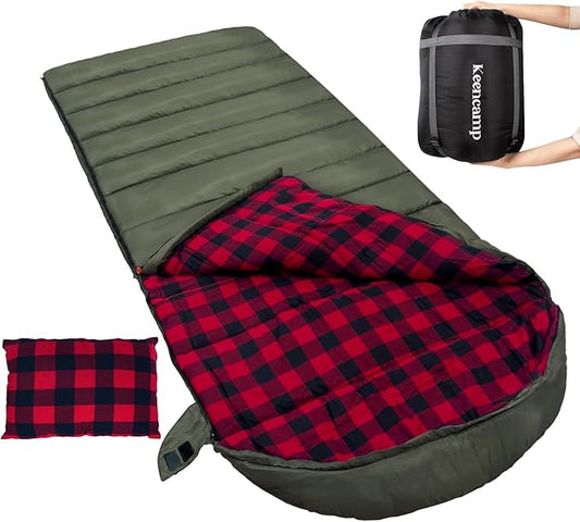 0 Degree Sleeping Bag Cotton Flannel Winter Cold Weather for Adults XXL Sleeping Bag 4 Season Big and Tall with Pillow Compression Sack