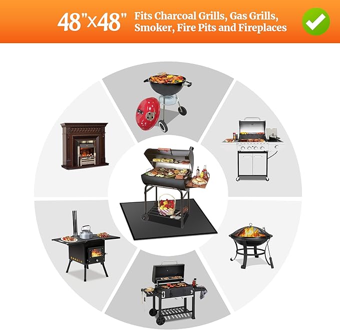 48" Square Fire Pit Mat/Under Grill Mat Fireproof Waterproof Oil-Proof, 4 Layers Fireproof Mat Fireplace Mat BBQ Grill Pads Protect Mat for Deck,Patio,Outdoor Charcoal,Smokers,Wood Floor,Gas Grills