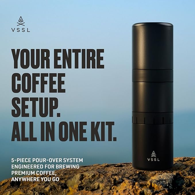 Nest Pour Over Coffee Kit | Coffee Maker for Camping | All-In-One Travel Pour Over | Transportable Dripper, Two 10oz Stainless Steel Travel Mugs | Compact Storage & Adventure Ready | Black