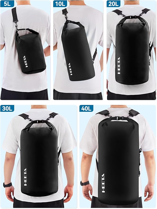 HEETA Waterproof Dry Bag for Women Men(Upgraded Version) 5L/10L/20L/30L/40L Roll Top Lightweight Dry Storage Bag Backpack with Emergency Whistle for Travel, Swimming, Boating, Kayaking, Camping, Beach