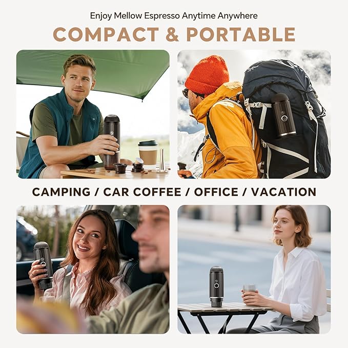 Rich Crema Portable Electric Espresso Coffee Maker, Fast self-heating 2 IN 1 Extraction System Espresso Machine,Support Ground Coffee and NS capsule, for Travel,Car,Hiking,Climbing(Black)