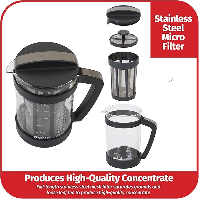 Goodcook Koffe 1.5L Glass Cold Brew Coffee Maker with BPA-Free Plastic Frame