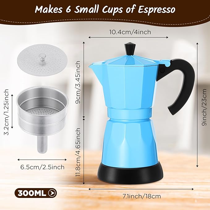 Coffee Pot 6 Cup Electric Espresso Coffee Maker Italian Moka Maker 300ml Portable Aluminum Espresso Machine Cafetera Moka Pot with Detachable Base, Gift for Home Travel(Blue)
