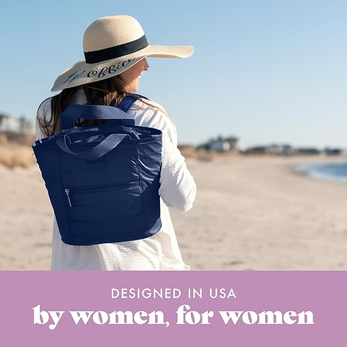 Fit & Fresh Insulated Cooler Bag - Leak Proof Waterproof Beach Cooler Backpack for Women, 18 Can Soft Insulated Tote Bag for Travel & Lunch, Midnight Blue