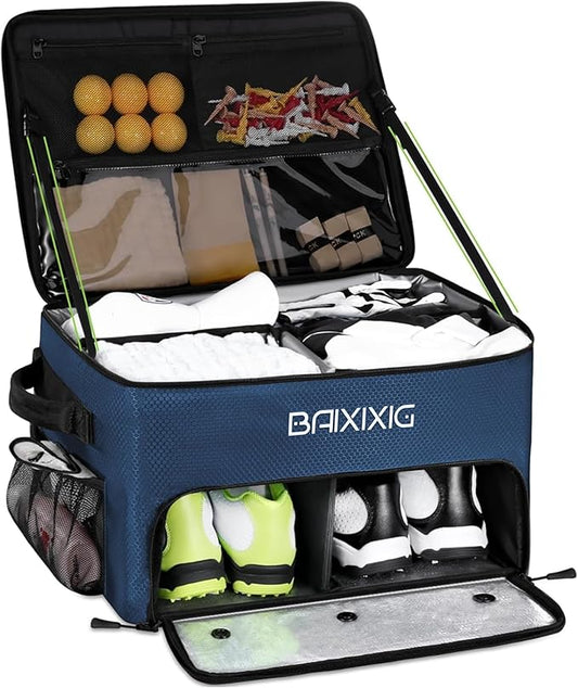 Golf Trunk Organizer, 2 Layer Waterproof Car Golf Locker with Separate Ventilated Compartment for 2 Pair Shoes, Golf Trunk Storage for Golf Accessories, Golf Gifts for Men