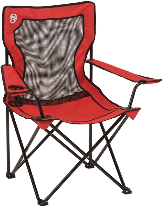Coleman Broadband Mesh Quad Camp Chair with Carry Bag & Cup Holder, Cooling Mesh Back with Adjustable Arms