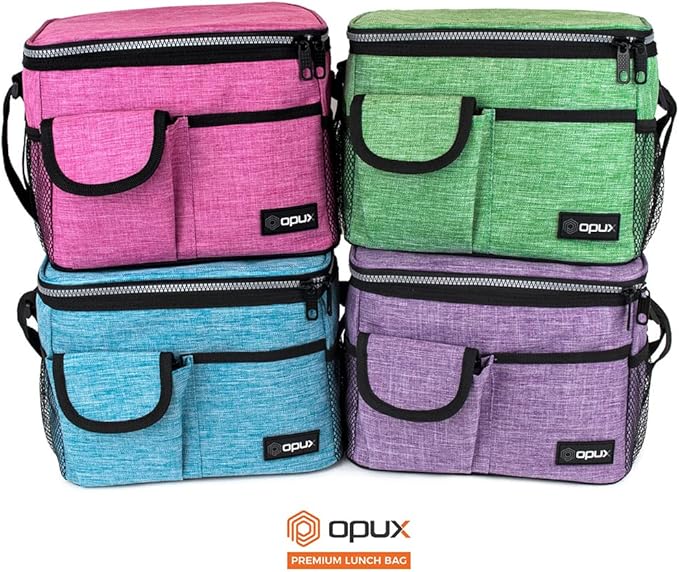 opux Insulated Lunch Bag for Men Women, Leakproof Heather Pink Lunch Box for Work, Portable Soft Lunch Cooler Bag with Shoulder Strap, Adult Lunchbox Lunch Pail for Kid Boy Girl School, 14 Can/8L