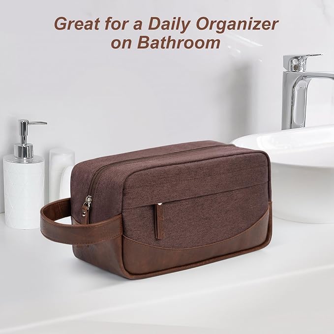 Travel Toiletry Bag for Men, Hanging Toiletry Organizer, Water Resistant Shaving Kit with Large Capacity for Travel Accessories (Coffee Brown)