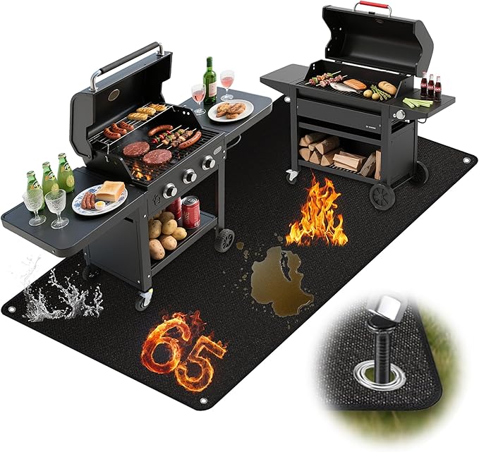 Thickened Grill Mat for Outdoor Grill, Double Sided Fireproof BBQ Mats, Outdoor Grill Deck Protector, Fire Pit Pad for Grilling to Protect The Deck, Patio, Pavers - 1mm (65 x 45 x 0.04 Inch)