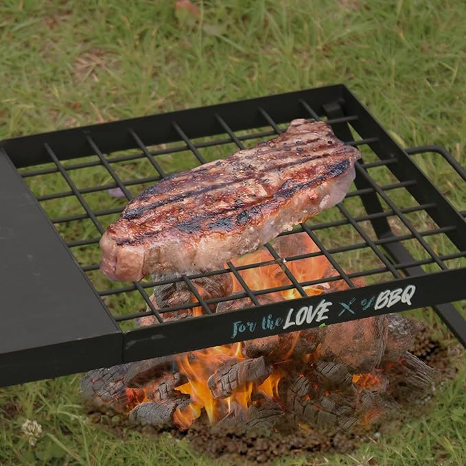 Fire Pit Grill - Folding Campfire Grill with Folding Design for Compact Storage, Grate, Griddle and Shovel for Versatile Campfire Cooking, Firepit for Outside