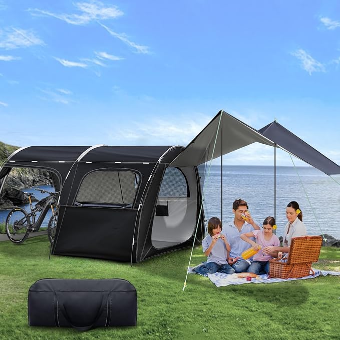 2-Room Camping Tent, Bicycle Camping Tent, Bicycle Storage Tent, 2-Room Family Tent, 1 Storage and Recreation Room, Curtains and Netting for Room divisions, Family Tent for Outdoor Bike Tours