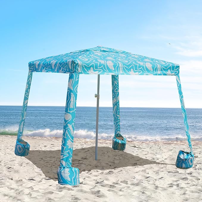 AMMSUN Beach Cabana, 6.2'×6.2' Beach Canopy, Easy Set up and Take Down, Cabana Tent with Sand Pockets, Instant Sun Shade with Side Wall, Tropical Aqua
